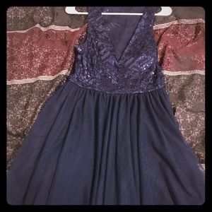 Navy sequin and tool dress